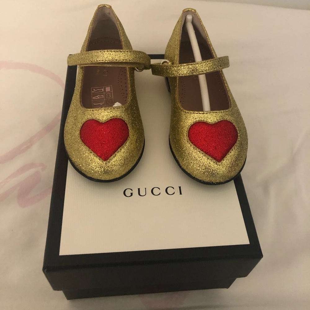 Gold and red Gucci girl shoes 9/12 months